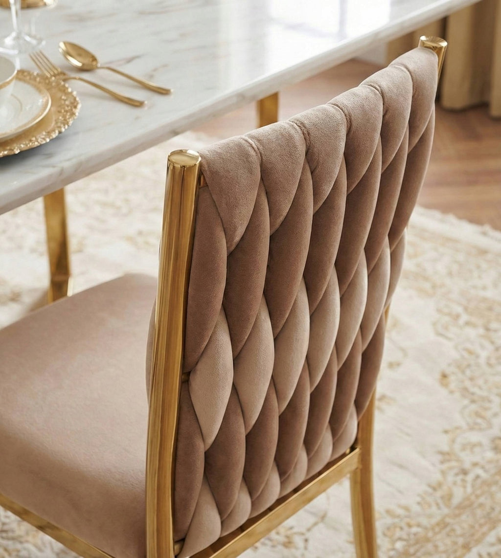 Geflochtener Sessel K37 für das Wohnzimmer, Metallgestell in Goldoptik, verschiedene Farben