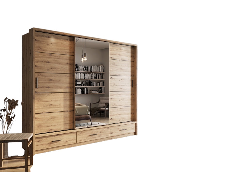 Kleiderschrank A-01, mit Spiegel, LED-Beleuchtung und Schubladen. Farbe wählbar