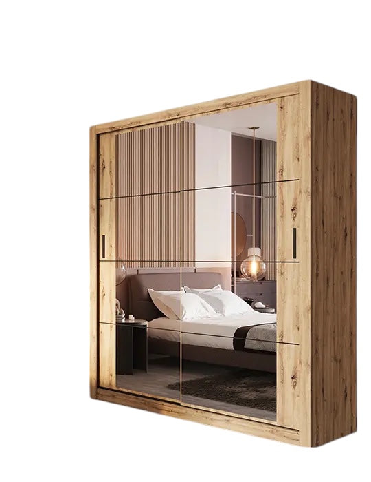 Kleiderschrank A-03, Schwebeturenschrank mit Spiegel, Breite 180 cm , Farbe wählbar