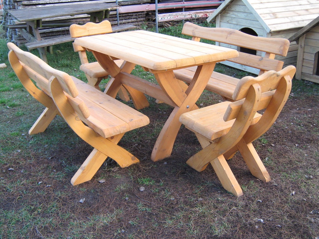 Gartenmöbel 140, Holzgartenmöbel, Tisch 140cm + 2 x Bank + 2 x Stuhl