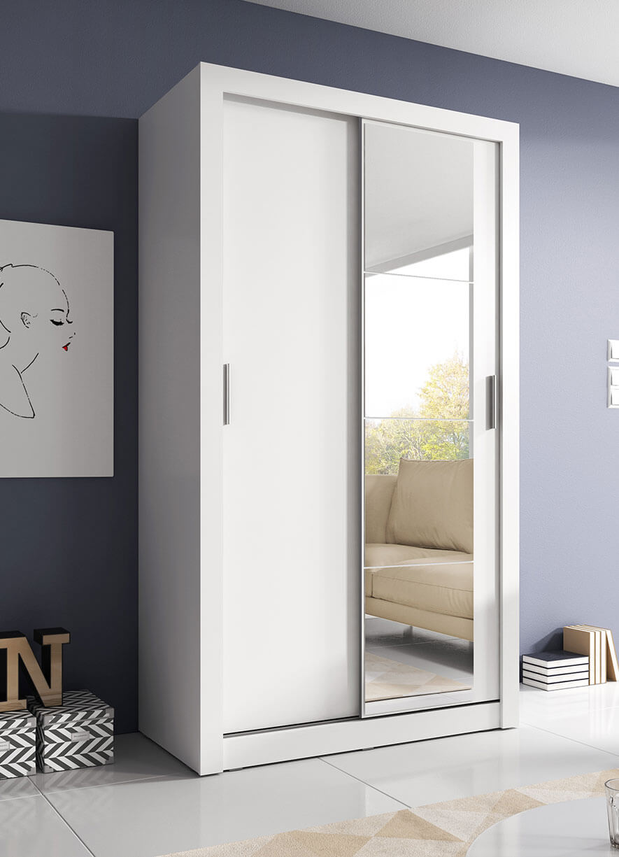 Kleiderschrank A-06, Schwebetürenschrank mit Spiegel. Breite 120cm. Farbe wählbar