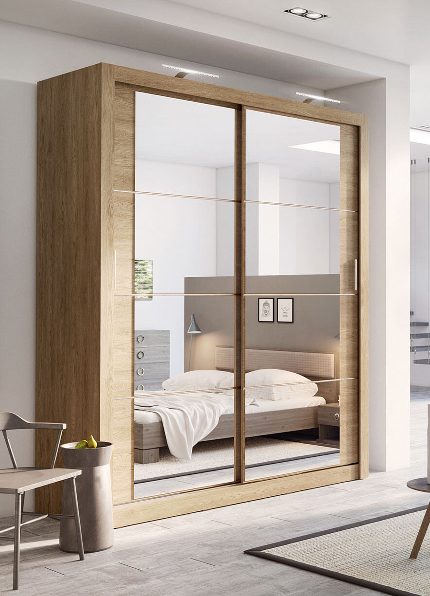 Kleiderschrank A-03, Schwebeturenschrank mit Spiegel, Breite 180 cm , Farbe wählbar