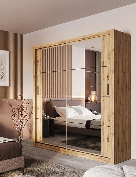 Kleiderschrank A-03, Schwebeturenschrank mit Spiegel, Breite 180 cm , Farbe wählbar