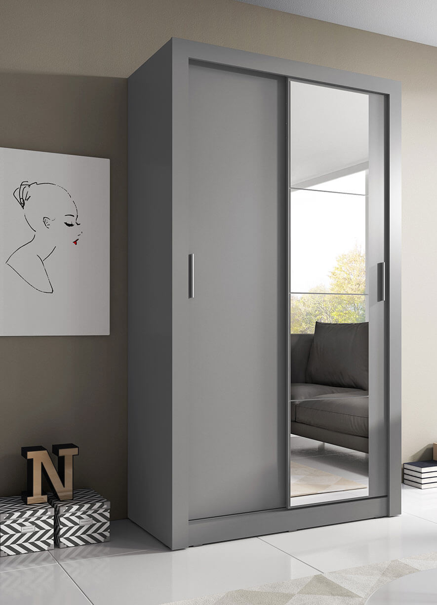 Kleiderschrank A-06, Schwebetürenschrank mit Spiegel. Breite 120cm. Farbe wählbar