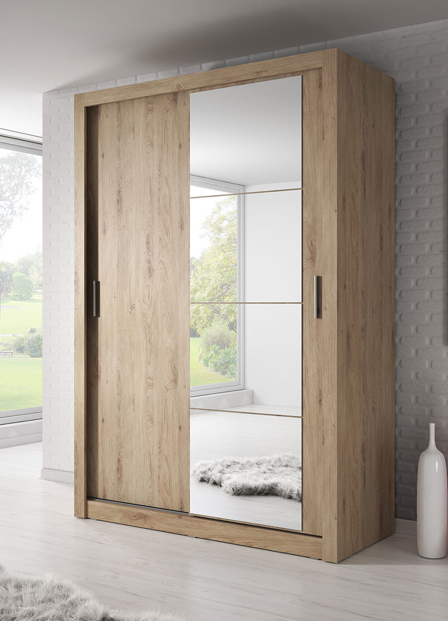 Kleiderschrank A-04, Schwebetürenschrank mit Spiegel. Breite 150 cm. Farbe wählbar