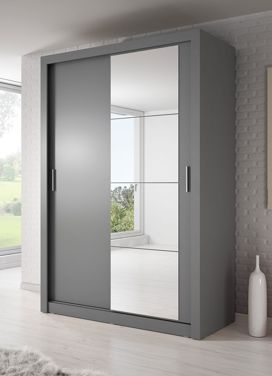 Kleiderschrank A-04, Schwebetürenschrank mit Spiegel. Breite 150 cm. Farbe wählbar