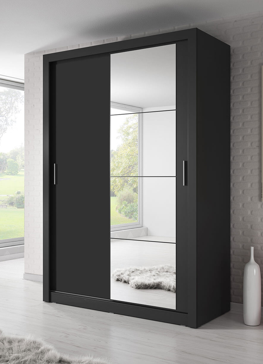 Kleiderschrank A-04, Schwebetürenschrank mit Spiegel. Breite 150 cm. Farbe wählbar