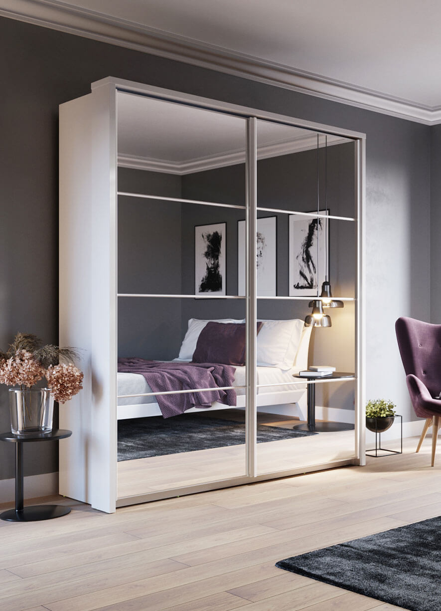 Kleiderschrank A-17, Schwebetürenschrank mit Spiegel. Breite 180 cm. Farbe wählbar