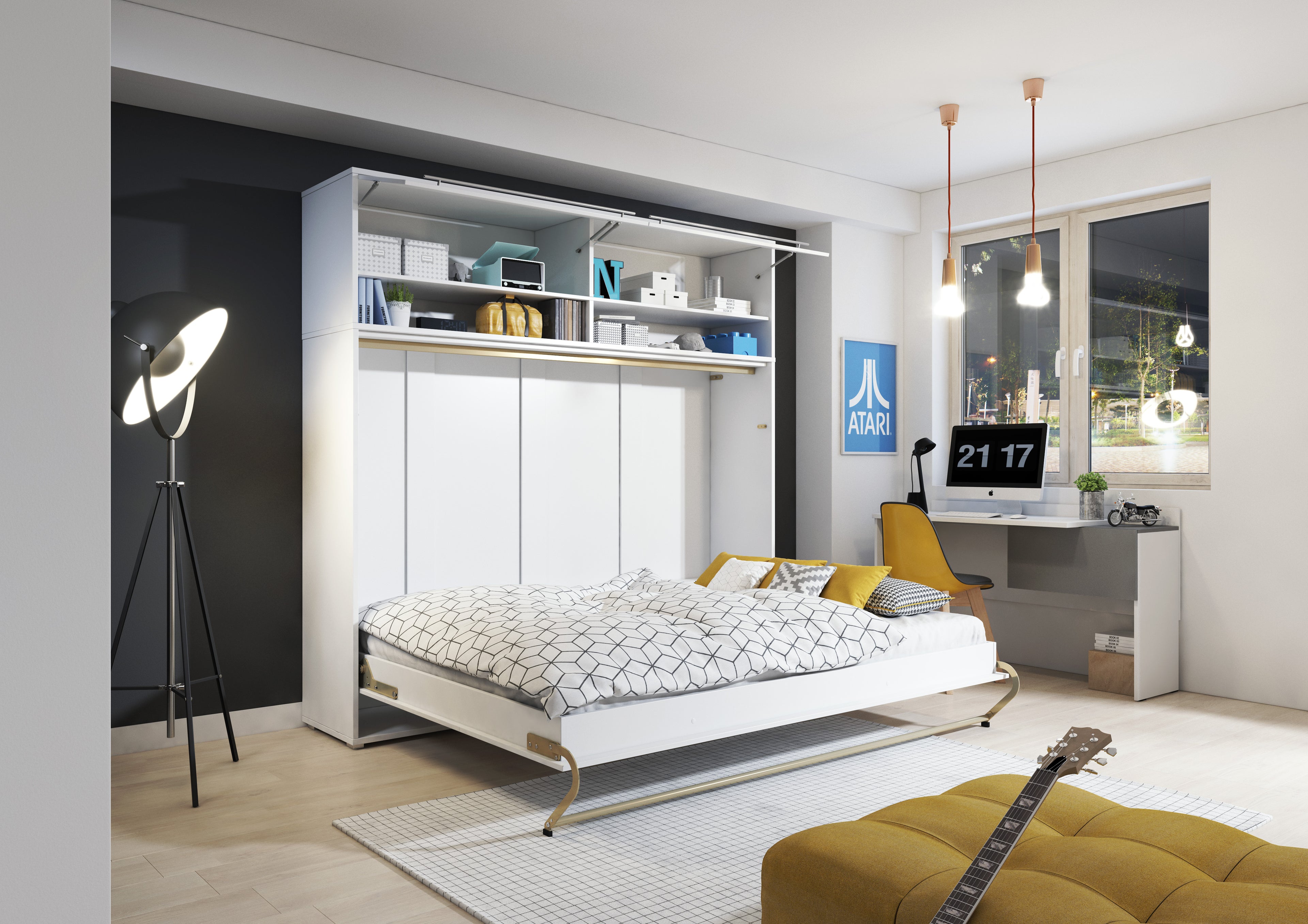 Schrankbett, C049 mit Aufsatzschrank, Schlaffläche 140x200cm, Farbe wählbar