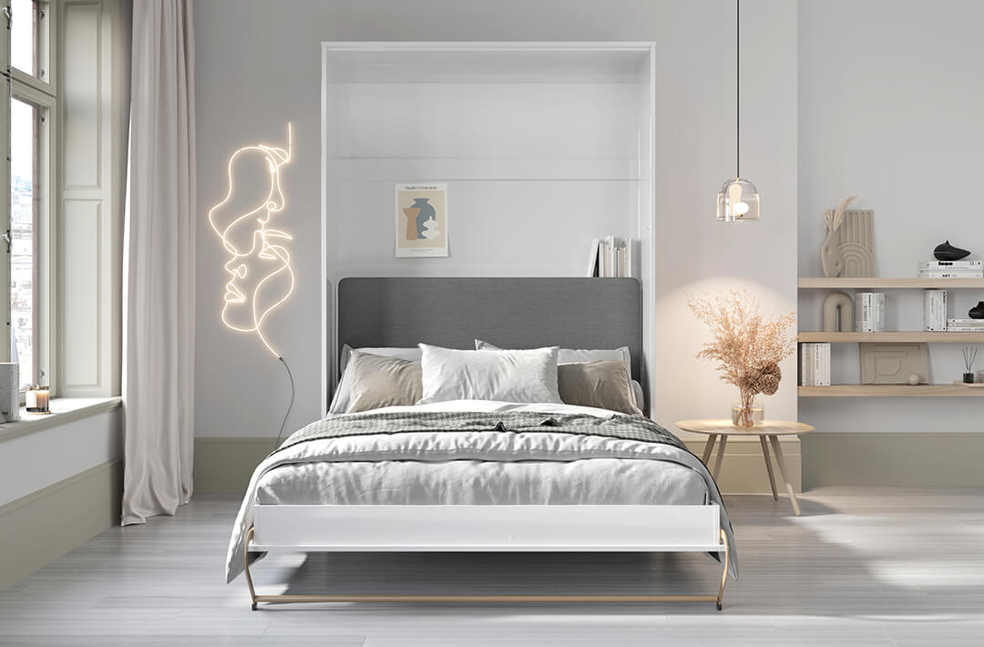 Schrankbett C01Z-H, Schlaffläche 140x200cm mit gepolstertem Rückenteil- Farbe wählbar