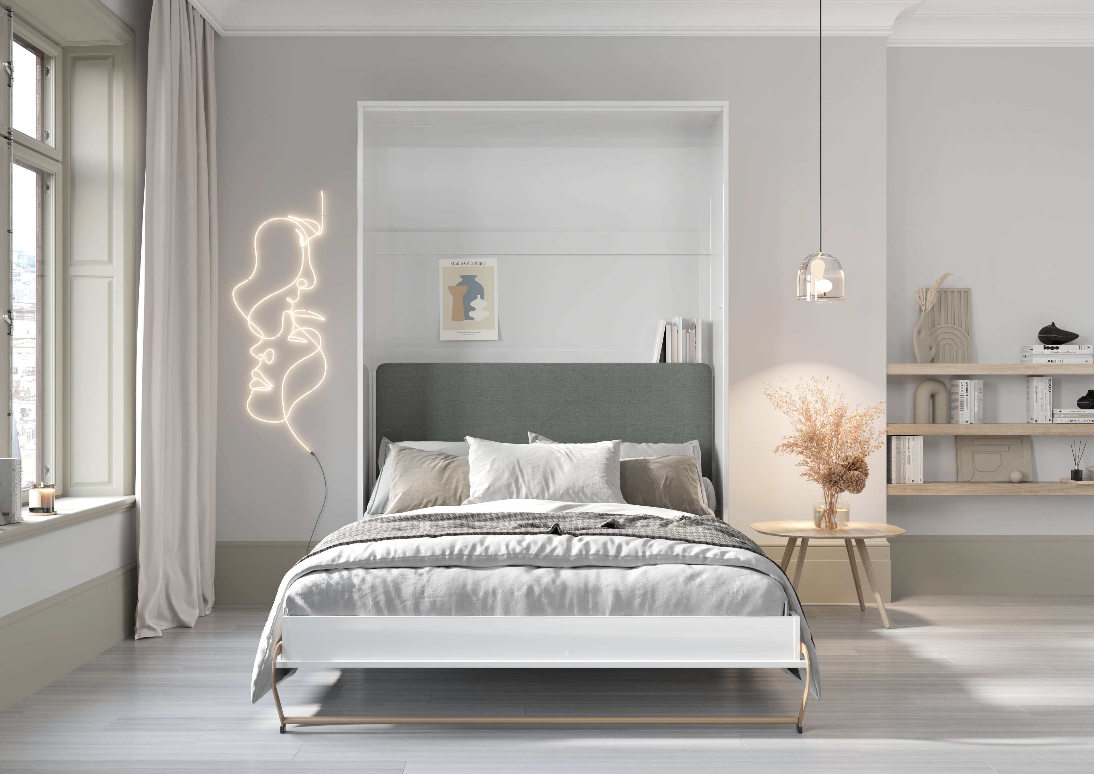 Schrankbett C01Z-H, Schlaffläche 140x200cm mit gepolstertem Rückenteil- Farbe wählbar