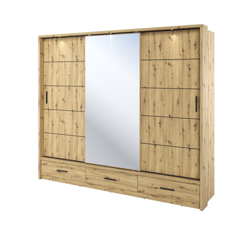Kleiderschrank A-01, mit Spiegel, LED-Beleuchtung und Schubladen. Farbe wählbar