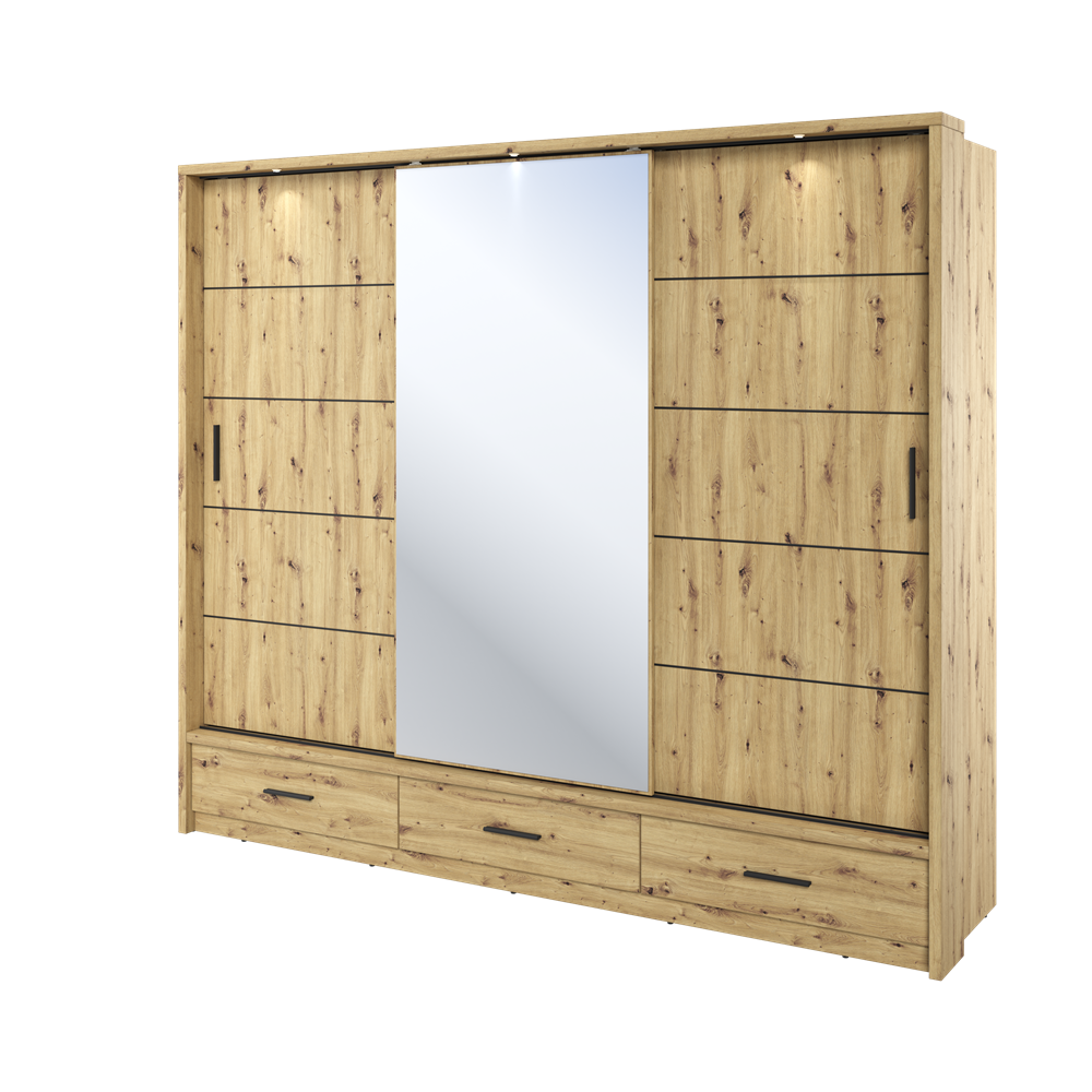 Kleiderschrank A-01, mit Spiegel, LED-Beleuchtung und Schubladen. Farbe wählbar