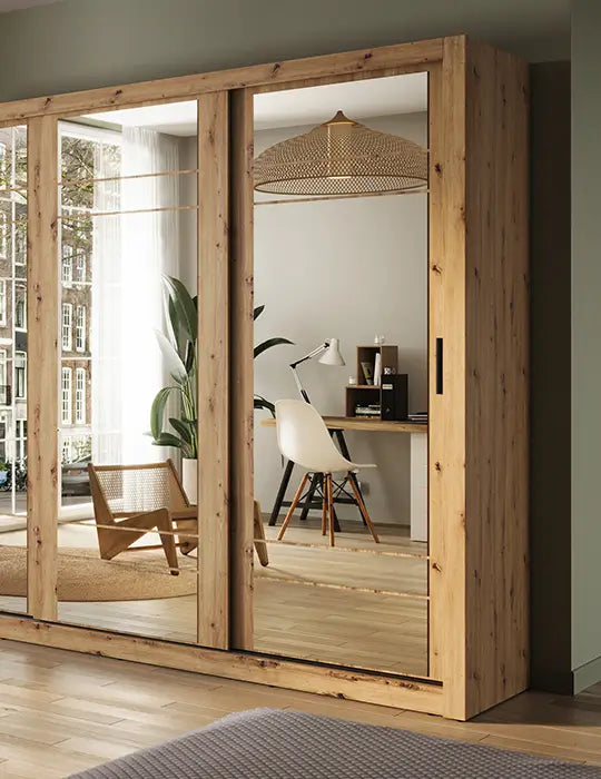 Kleiderschrank A-02, Schwebetürenschrank mit Spiegel. Breite 250 cm. Farbe wählbar