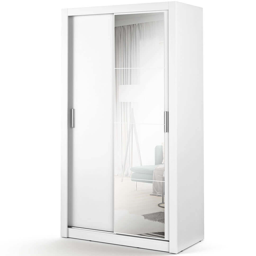 Kleiderschrank A-06, Schwebetürenschrank mit Spiegel. Breite 120cm. Farbe wählbar