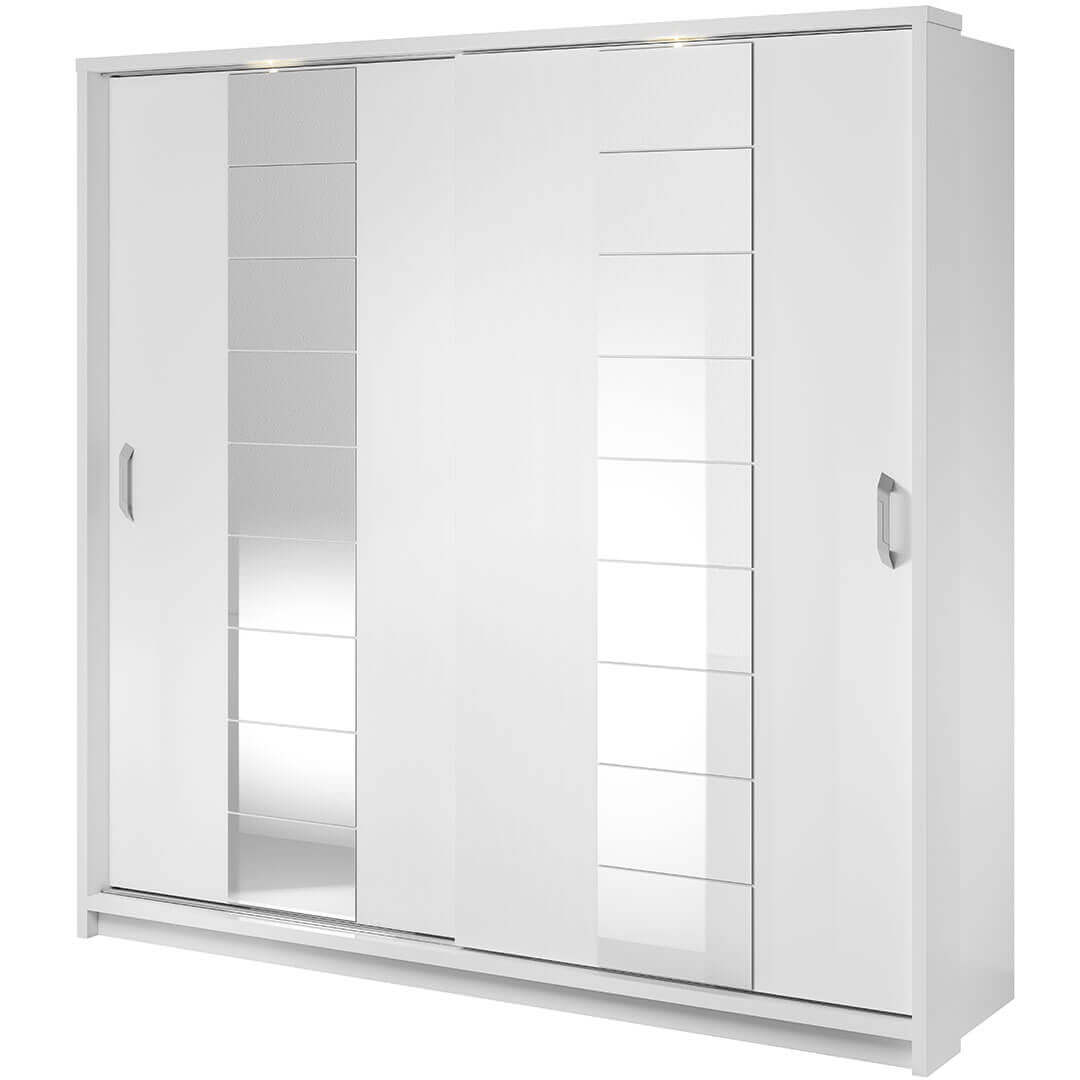 Kleiderschrank A-14, mit Spiegel und LED Beleuchtung . Breite 220. Farbe Weiß Matt