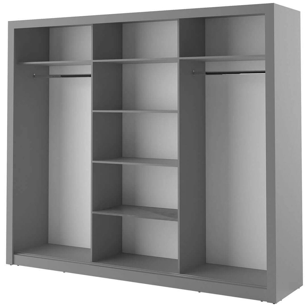 Kleiderschrank A-02, Schwebetürenschrank mit Spiegel. Breite 250 cm. Farbe wählbar