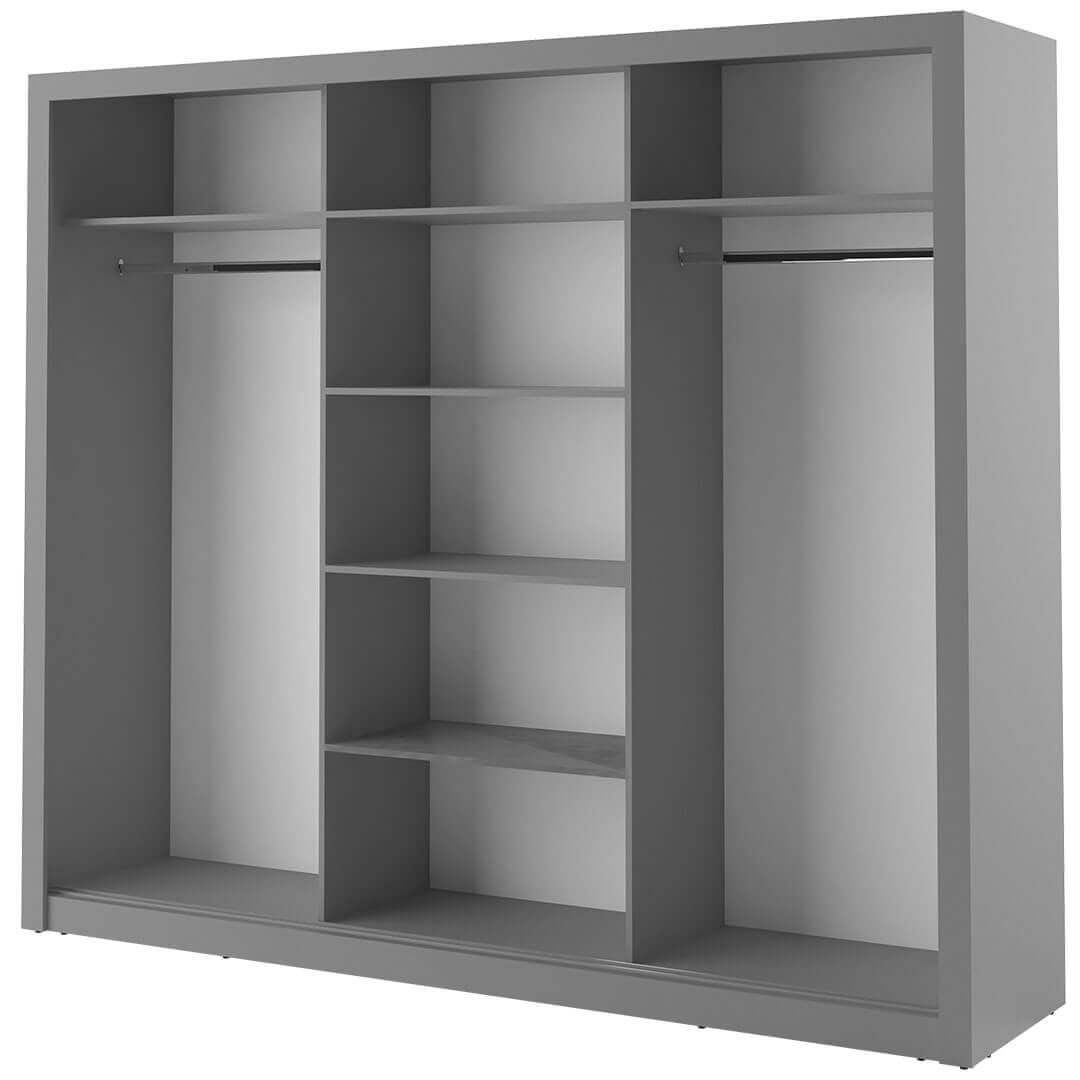 Kleiderschrank A-02, Schwebetürenschrank mit Spiegel. Breite 250 cm. Farbe wählbar