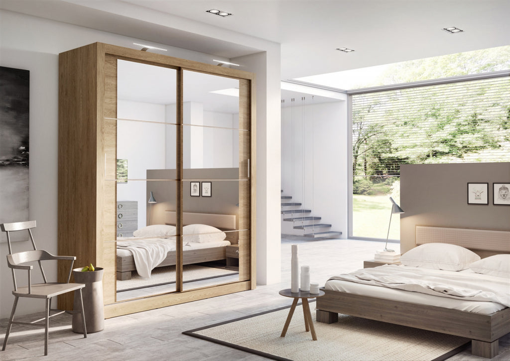 Kleiderschrank A-03, Schwebeturenschrank mit Spiegel, Breite 180 cm , Farbe wählbar