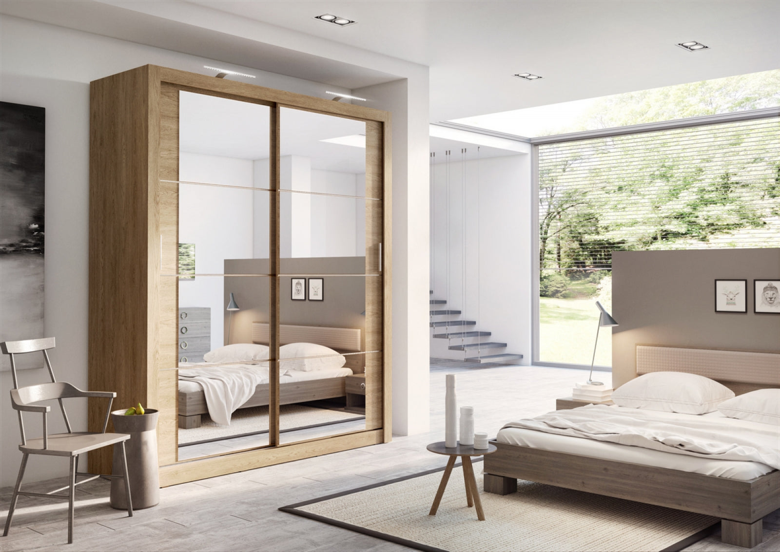 Kleiderschrank A-03, Schwebeturenschrank mit Spiegel, Breite 180 cm , Farbe wählbar