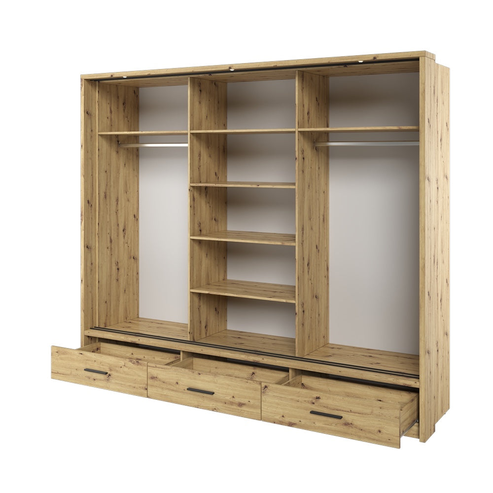 Kleiderschrank A-01, mit Spiegel, LED-Beleuchtung und Schubladen. Farbe wählbar