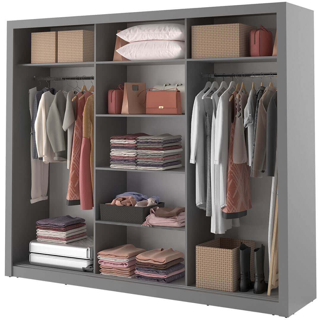 Kleiderschrank A-02, Schwebetürenschrank mit Spiegel. Breite 250 cm. Farbe wählbar