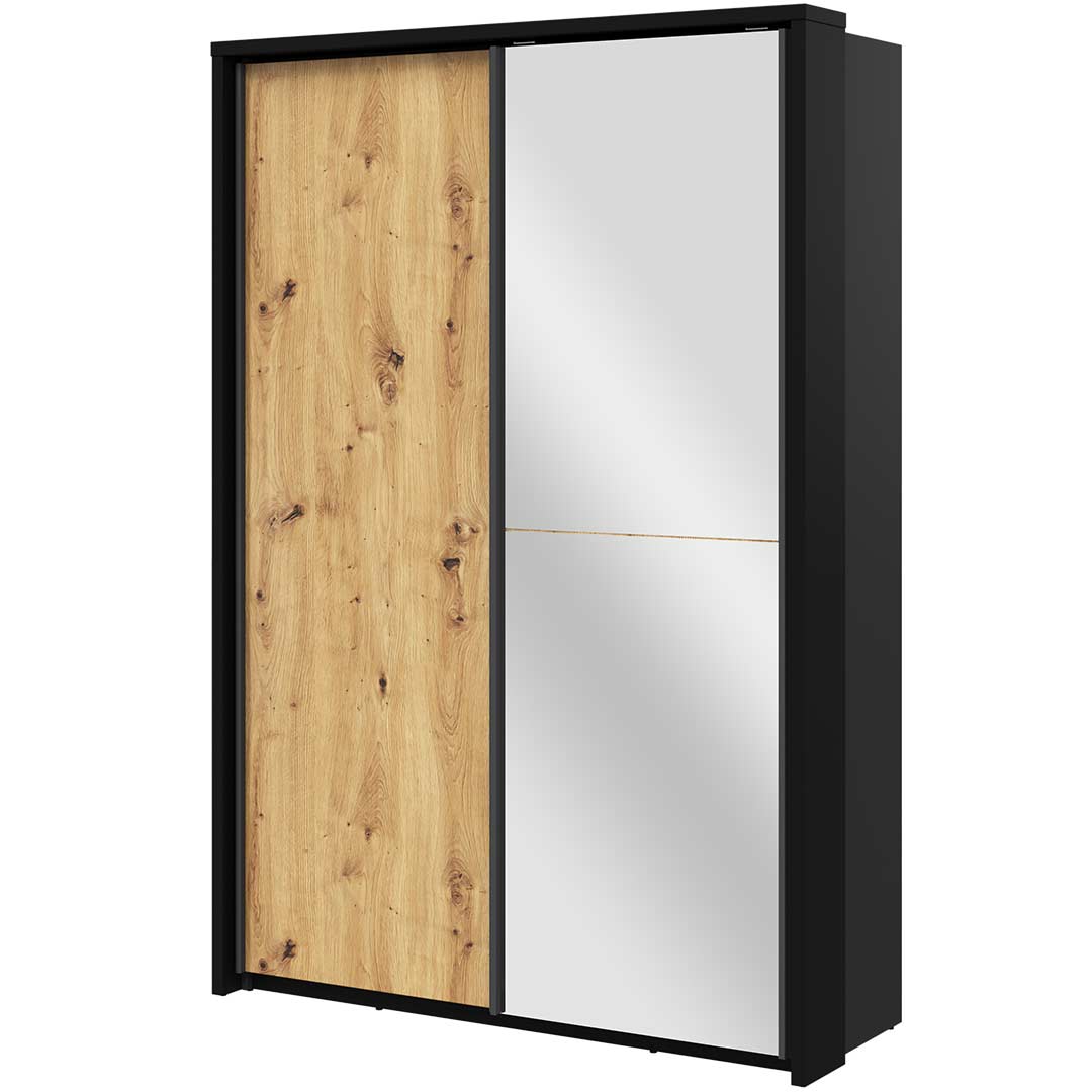 Kleiderschrank A-21, mit Spiegel. Breite 160 cm. Farbe Schwarz/Eiche Artisan