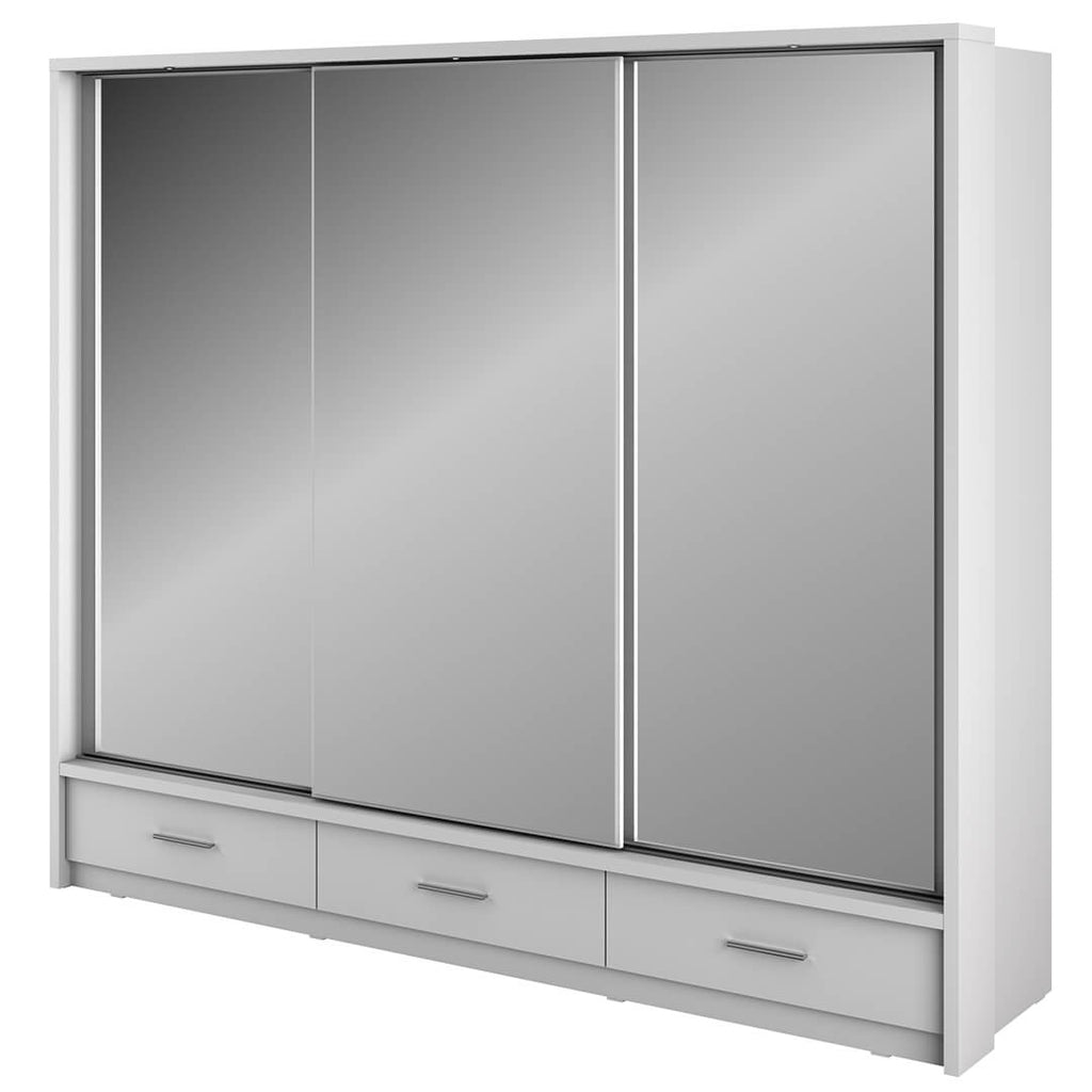 Kleiderschrank A-01-3S, mit Spiegel, LED-Beleuchtung und Schubladen. Farbe wählbar