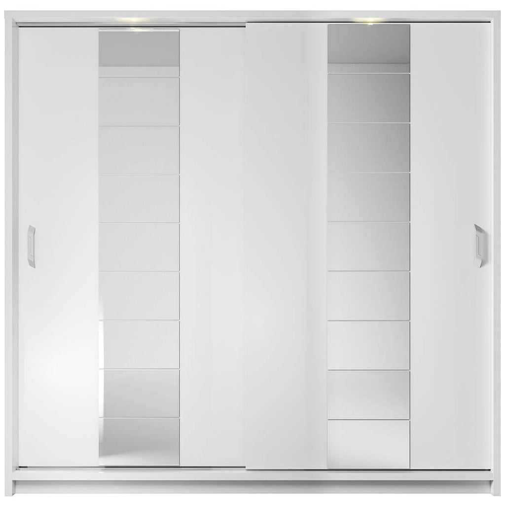 Kleiderschrank A-14, mit Spiegel und LED Beleuchtung . Breite 220. Farbe Weiß Matt