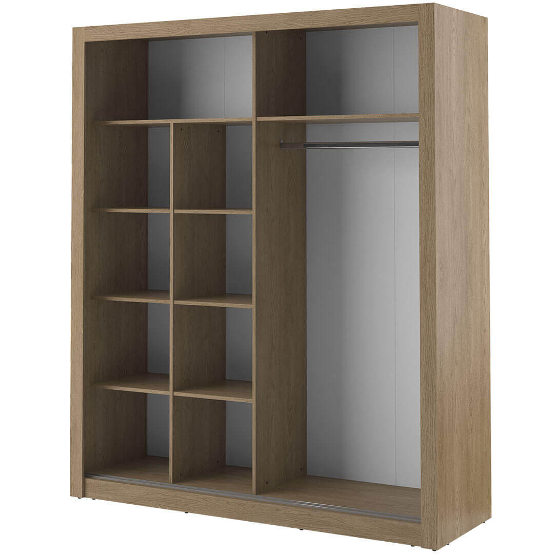 Kleiderschrank A-08, Schwebetürenschrank mit Spiegel. Breite 203 cm. Farbe Shetland