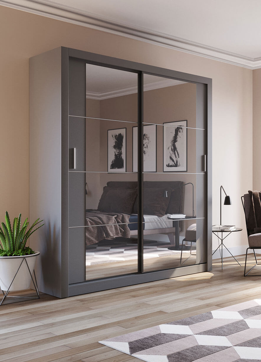Kleiderschrank A-03, Schwebeturenschrank mit Spiegel, Breite 180 cm , Farbe wählbar