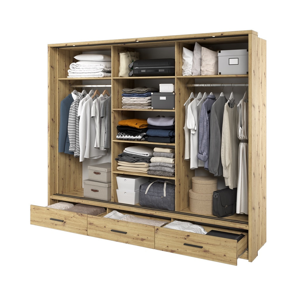 Kleiderschrank A-01, mit Spiegel, LED-Beleuchtung und Schubladen. Farbe wählbar