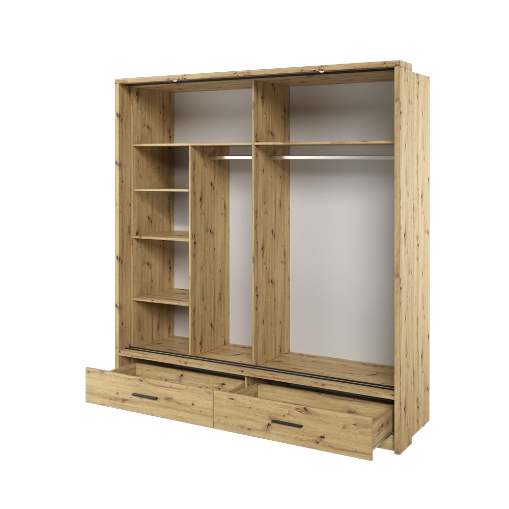 Kleiderschrank A-05, Schwebetürenschrank mit Spiegel, Schubladen , LED. Breite 200cm
