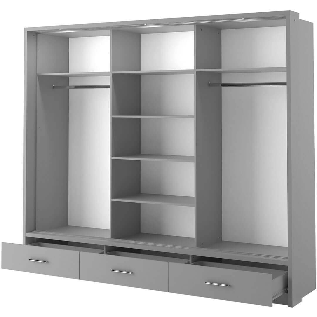 Kleiderschrank A-01-3S, mit Spiegel, LED-Beleuchtung und Schubladen. Farbe wählbar