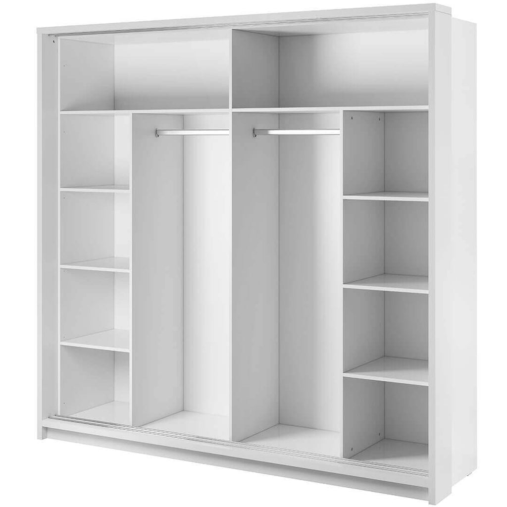 Kleiderschrank A-14, mit Spiegel und LED Beleuchtung . Breite 220. Farbe Weiß Matt