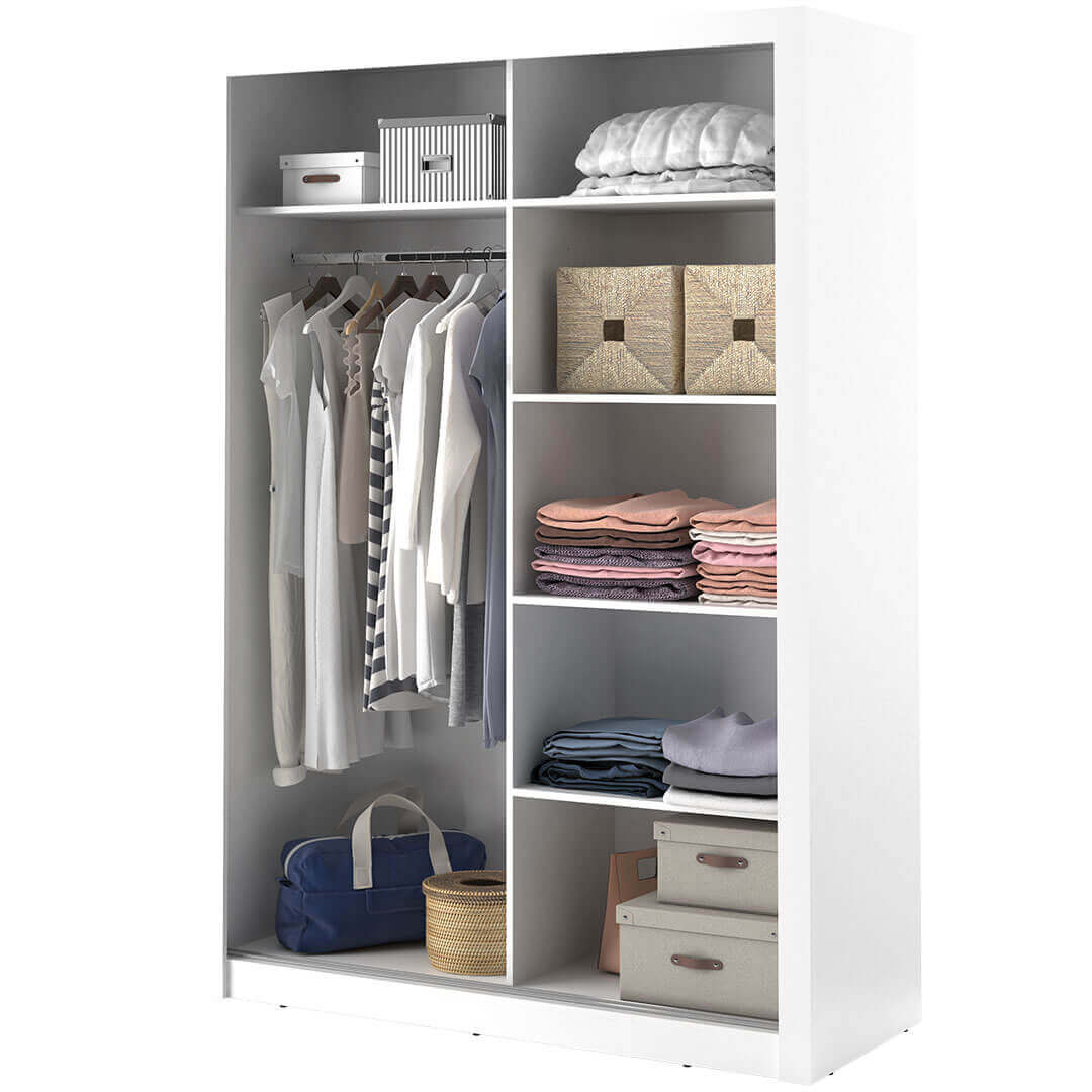 Kleiderschrank A-04, Schwebetürenschrank mit Spiegel. Breite 150 cm. Farbe wählbar