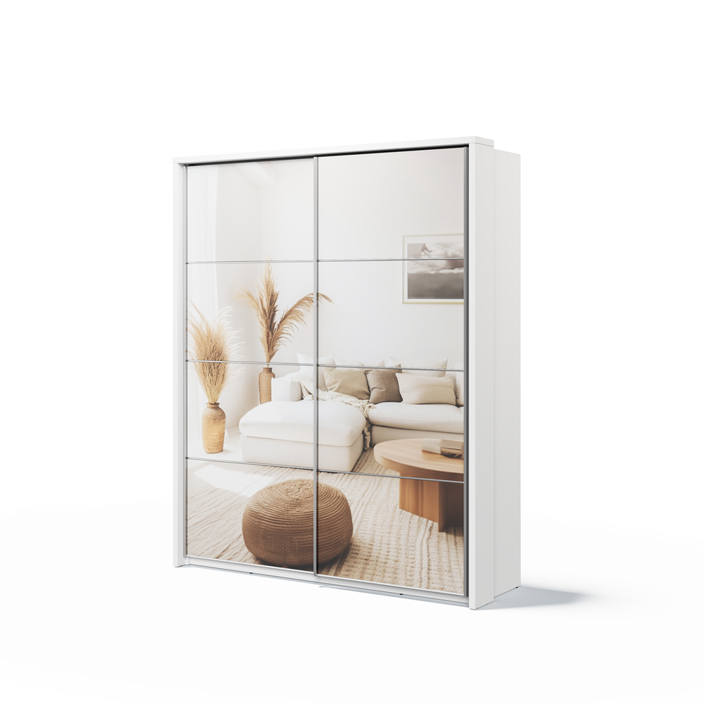 Kleiderschrank A-17, Schwebetürenschrank mit Spiegel. Breite 180 cm. Farbe wählbar