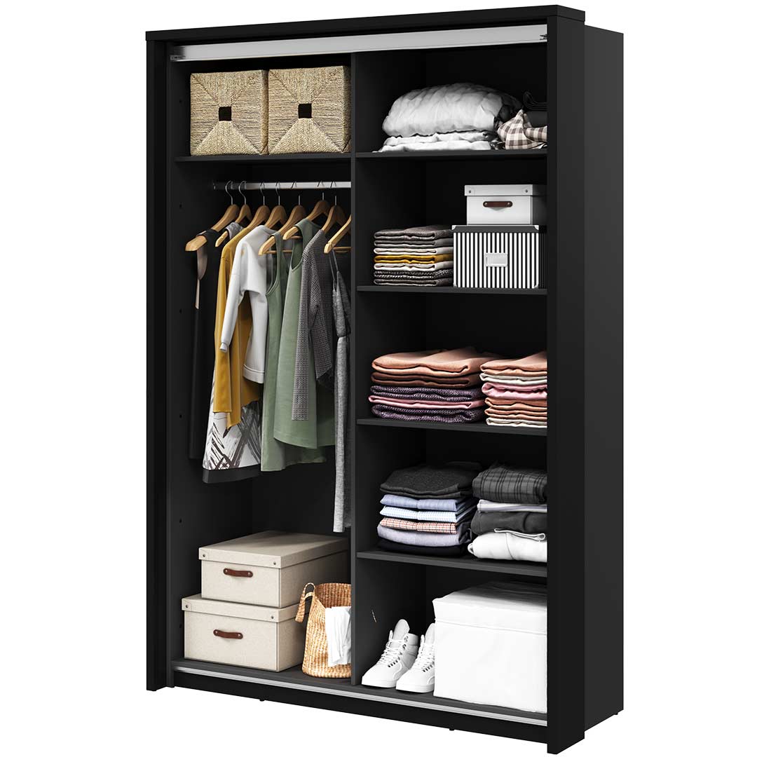 Kleiderschrank A-21, mit Spiegel. Breite 160 cm. Farbe Schwarz/Eiche Artisan