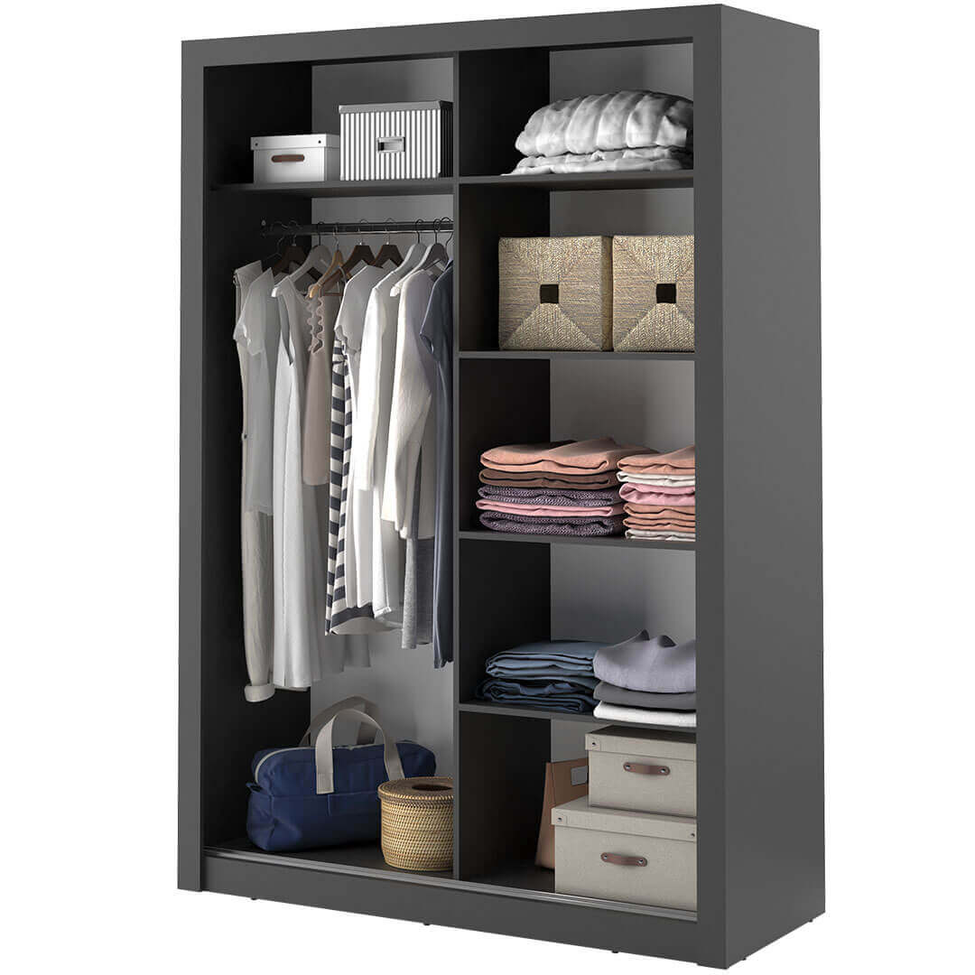 Kleiderschrank A-04, Schwebetürenschrank mit Spiegel. Breite 150 cm. Farbe wählbar