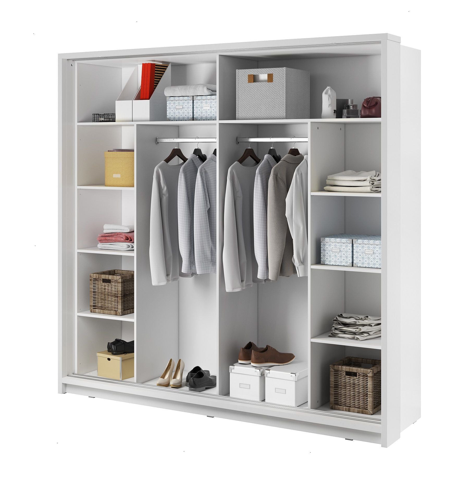 Kleiderschrank A-14, mit Spiegel und LED Beleuchtung . Breite 220. Farbe Weiß Matt