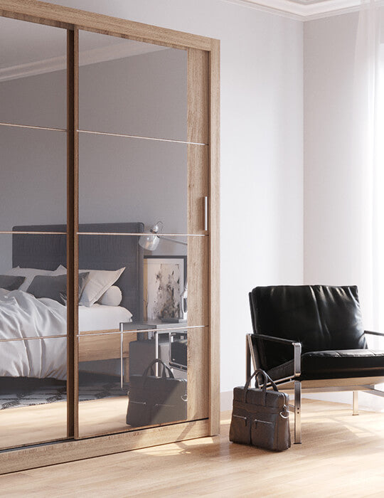 Kleiderschrank A-03, Schwebeturenschrank mit Spiegel, Breite 180 cm , Farbe wählbar