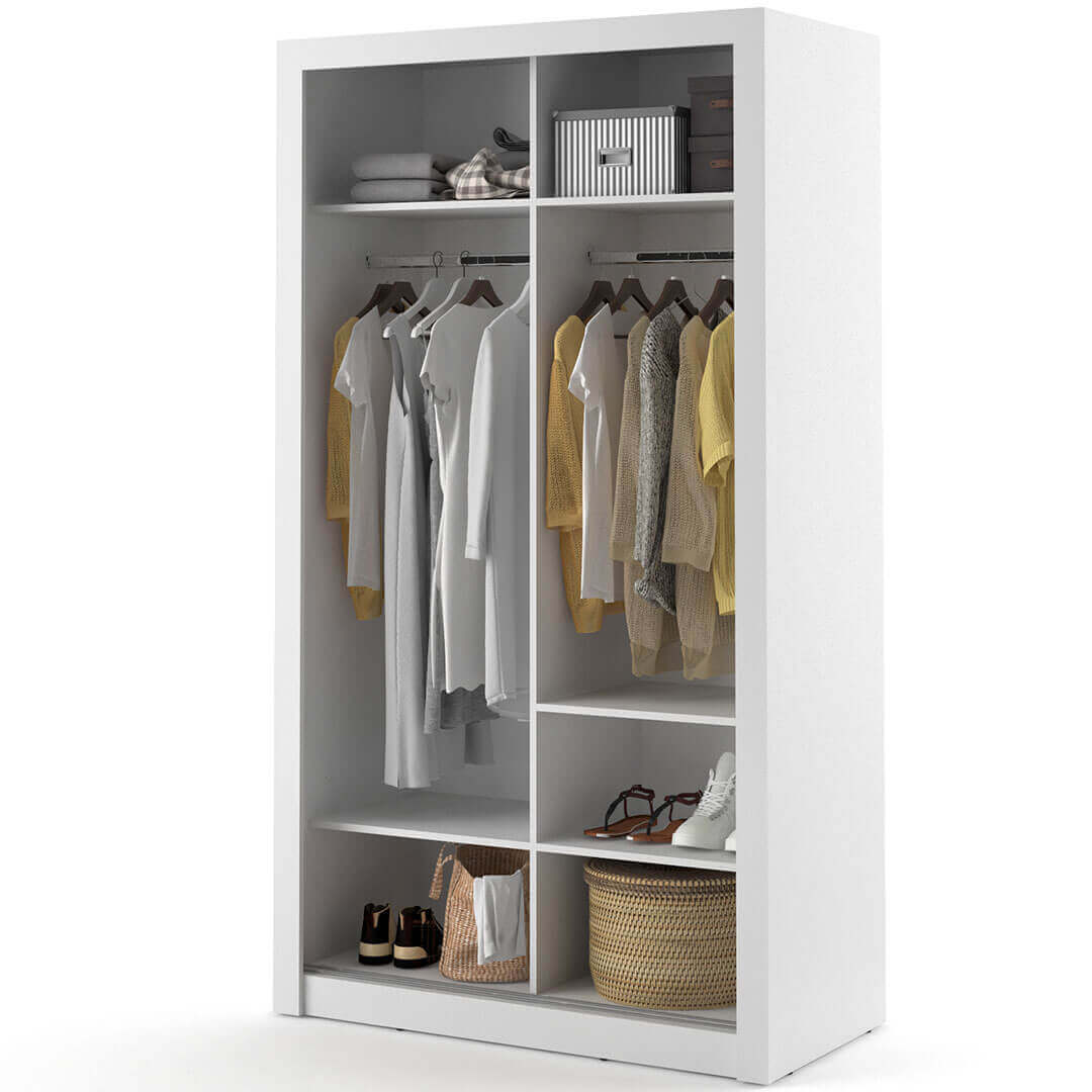 Kleiderschrank A-06, Schwebetürenschrank mit Spiegel. Breite 120cm. Farbe wählbar