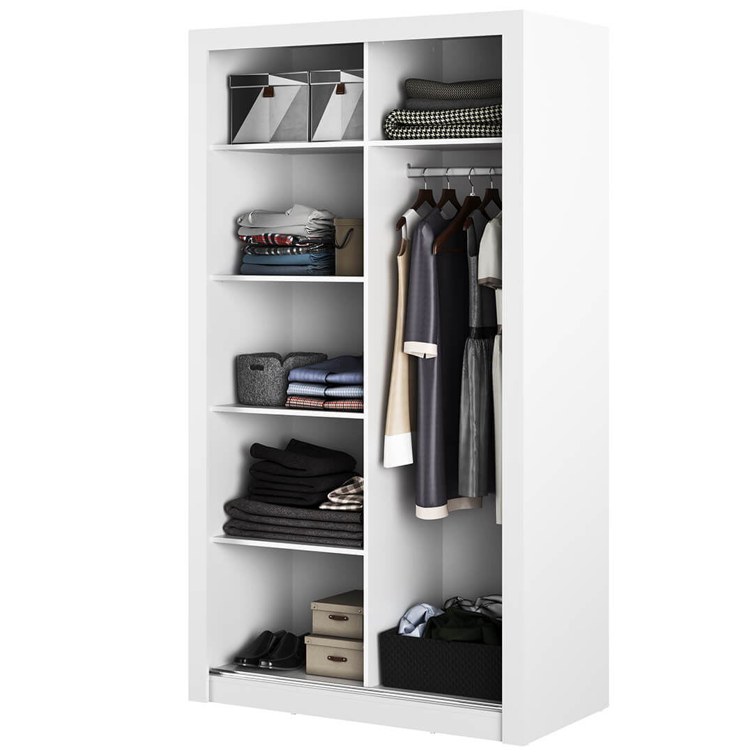 Kleiderschrank A-19, Schwebetürenschrank mit Spiegel. Breite 120 cm. Farbe wählbar