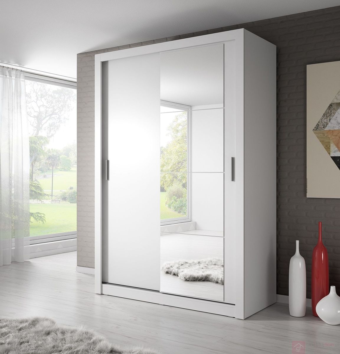 Kleiderschrank A-04, Schwebetürenschrank mit Spiegel. Breite 150 cm. Farbe wählbar