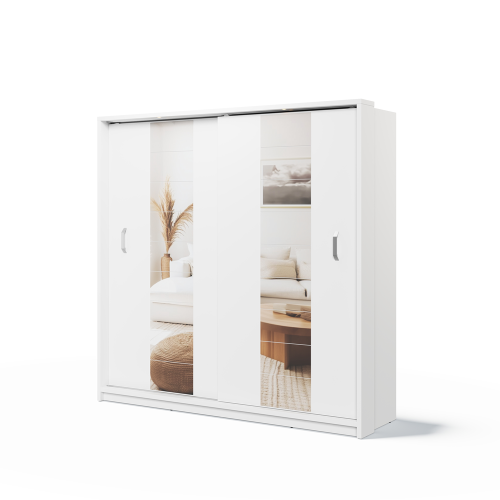 Kleiderschrank A-14, mit Spiegel und LED Beleuchtung . Breite 220. Farbe Weiß Matt