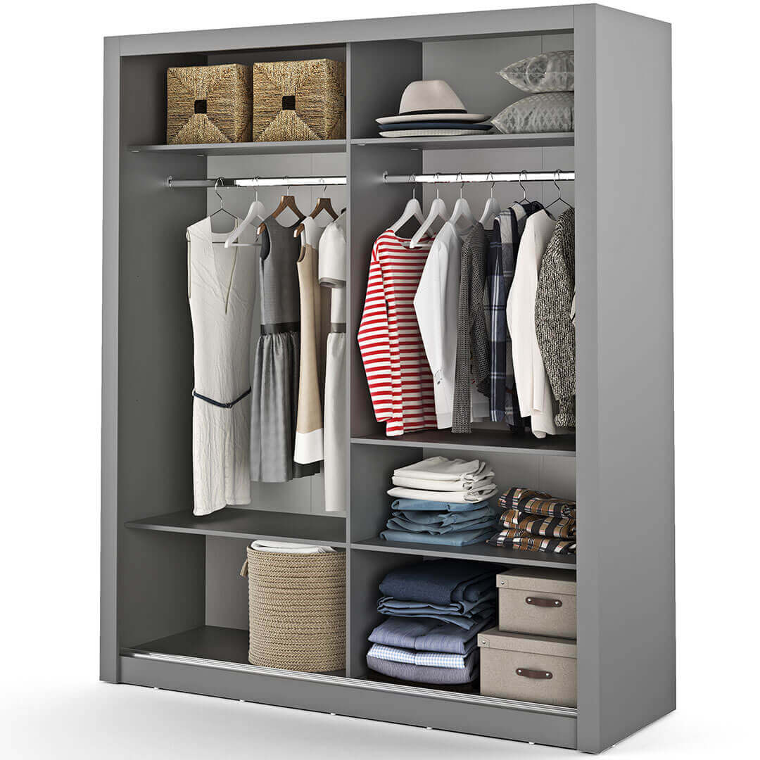 Kleiderschrank A-03, Schwebeturenschrank mit Spiegel, Breite 180 cm , Farbe wählbar