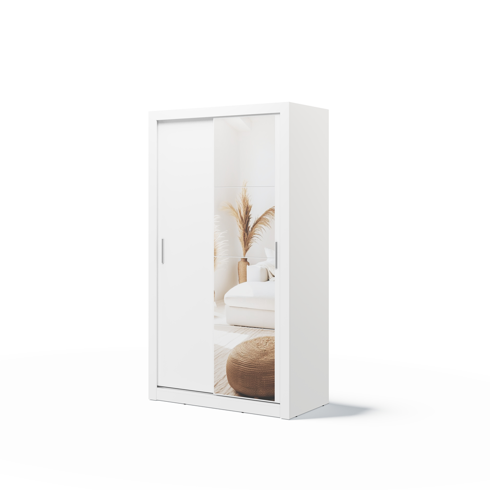 Kleiderschrank A-06, Schwebetürenschrank mit Spiegel. Breite 120cm. Farbe wählbar