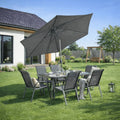Gartenmöbel Set EL-NEBRA, Farbe  Grau,  6 Stühle mit  Esstisch und  Terrasse Sonnenschirm