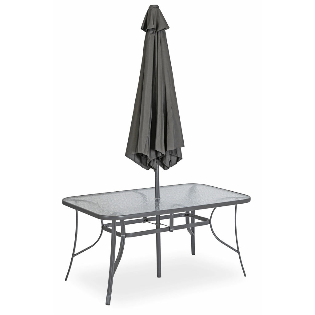 Gartenmöbel Set EL-NEBRA, Farbe  Grau,  6 Stühle mit  Esstisch und  Terrasse Sonnenschirm