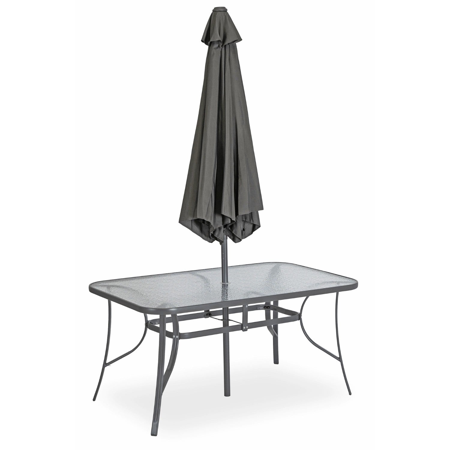 Gartenmöbel Set EL-NEBRA, Farbe  Grau,  6 Stühle mit  Esstisch und  Terrasse Sonnenschirm
